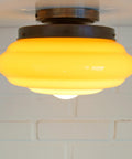 Antique Glass Ceiling Light, 100-Year-Old Hand-Blown Art Deco Shade with Copper Base