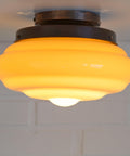 Antique Glass Ceiling Light, 100-Year-Old Hand-Blown Art Deco Shade with Copper Base