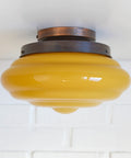 Antique Glass Ceiling Light, 100-Year-Old Hand-Blown Art Deco Shade with Copper Base