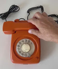 Vintage Orange Rotary Telephone: Mid-Century Modern Office Decor