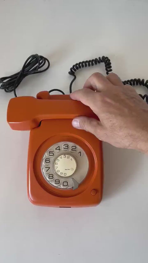 Vintage Orange Rotary Telephone: Mid-Century Modern Office Decor