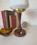 Art Deco Table Lamp | Vintage White Opaline Mushroom Glass | Restored Solid Wood | Fully Rewired | Bauhaus Style