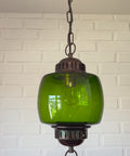 Vintage Green Glass Pendant Light, Mid Century Hanging Lamp, Yugoslavia 1970s
