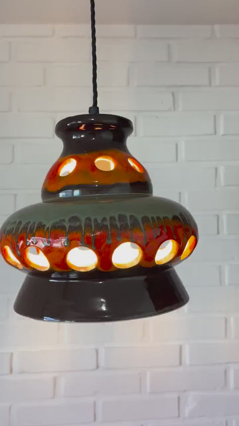 Vintage Ceramic Pendant Light: 1970s Rustic Handmade Chandelier