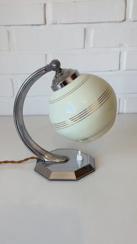 Restored Art Deco Table & Wall Lamp | Beige Hand-Blown Glass | Chrome Wall Light | 1930s–1940s | Fully Rewired | Rare Bauhaus Style
